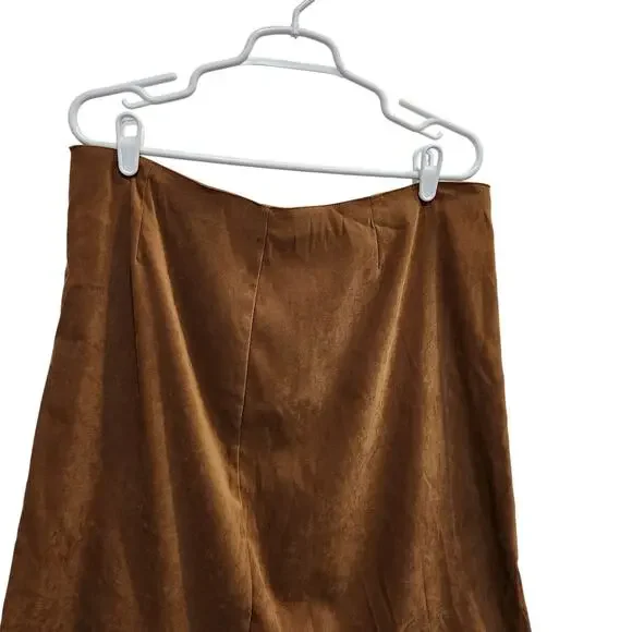 Vintage White Stag Sweet Tea Brown Retro Faux Suede A-Line Midi Skirt Size 18 - Picture 5 of 8
